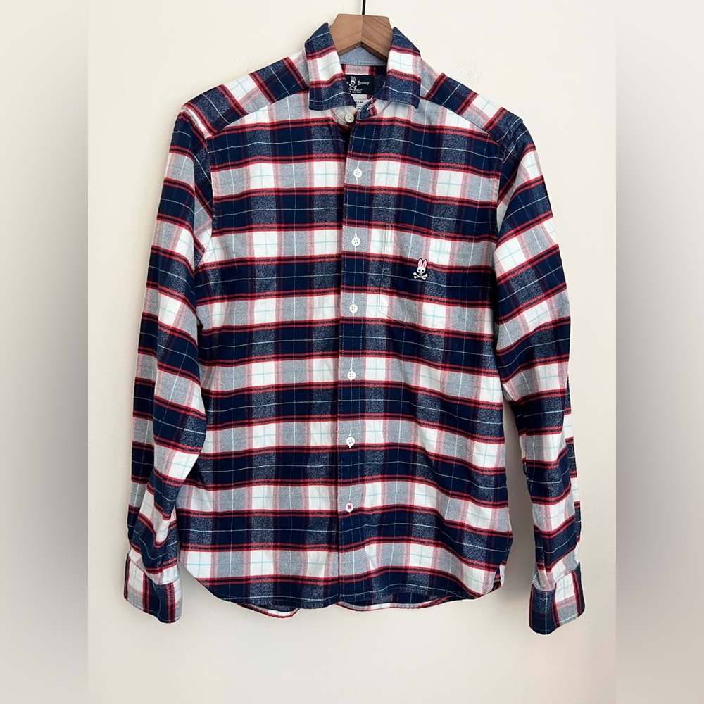 Psycho bunny mens flannel plaid button up shirt long sleeve Pima cotton S